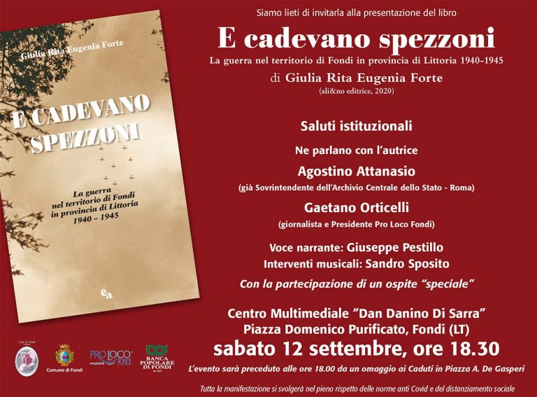 Fondi, sabato 12 settembre la presentazione del libro ‘E cadevano spezzoni’
