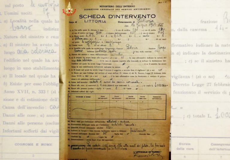 Incidente aereo di 77 anni orsono: ritrovati i documenti nell’archivio storico dei vigili del fuoco di Latina