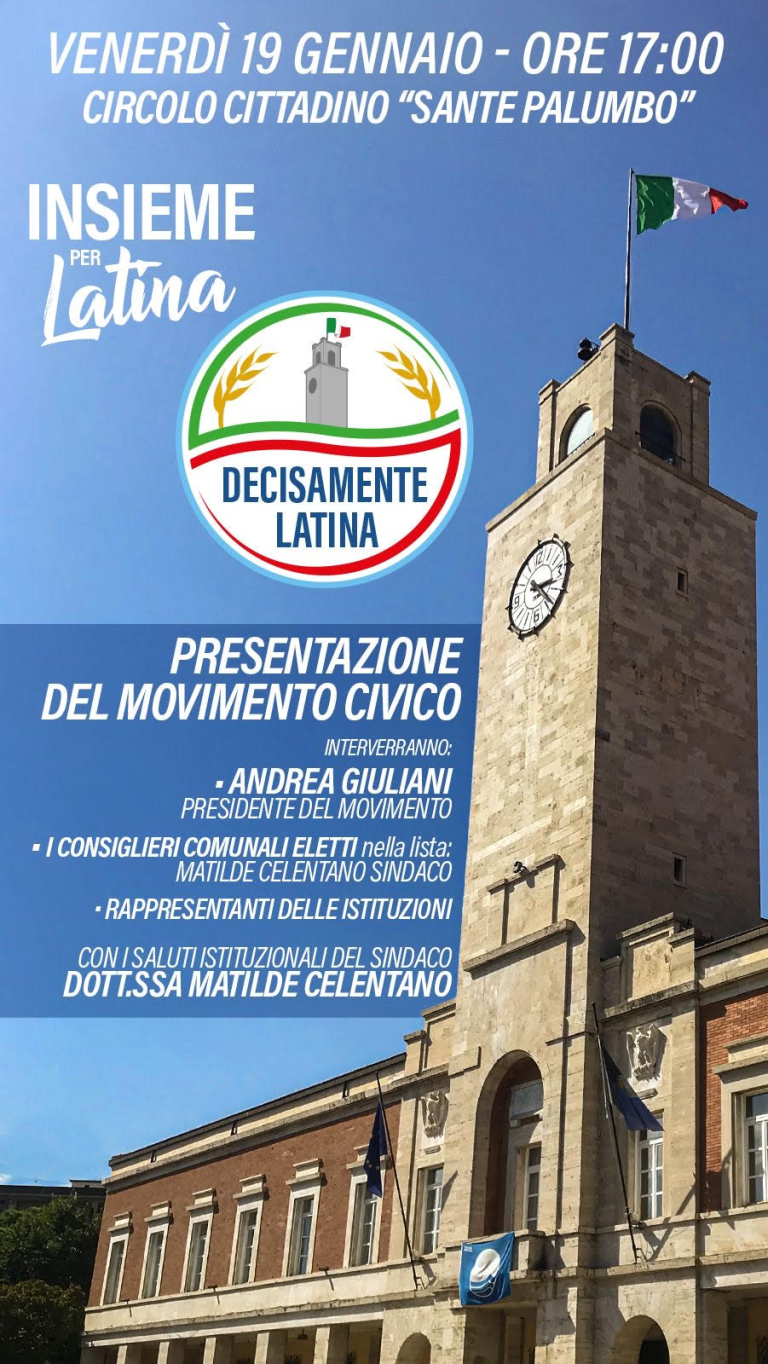 Nasce il Movimento civico “Decisamente Latina”, la presentazione il 19 gennaio