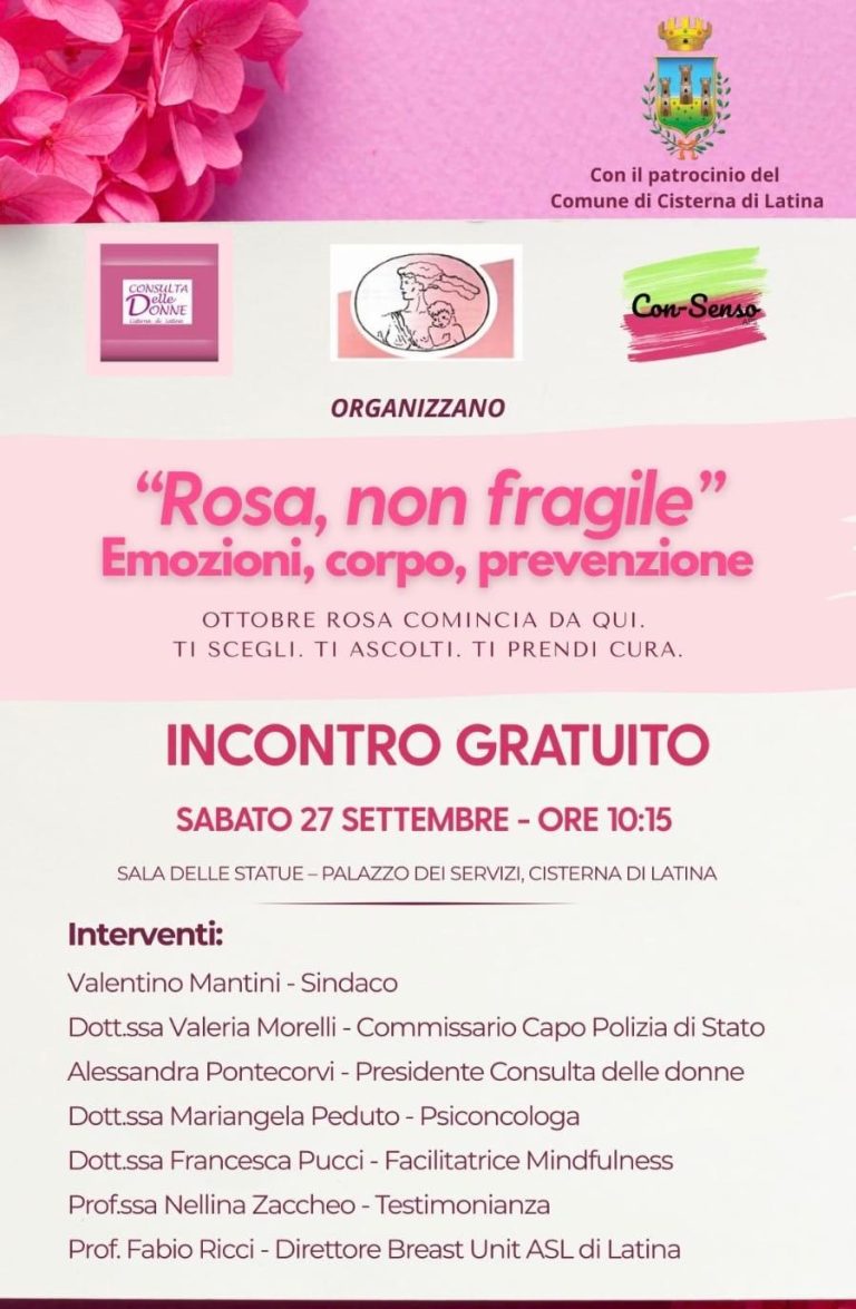 Tumore al seno, se ne parla a “Rosa, non fragile: emozioni, corpo, prevenzione”