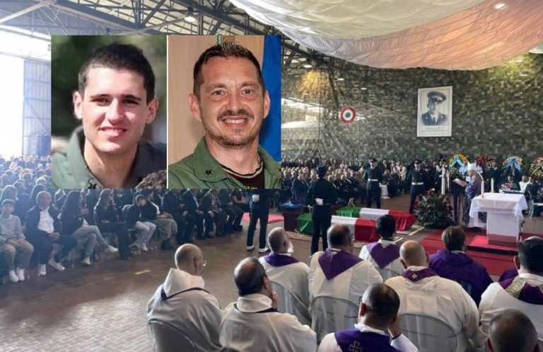 Ieri all’aeroporto Comani di Latina i funerali del colonnello Simone Mettini e dell’allievo pilota Lorenzo Nucheli